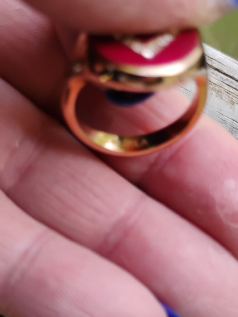Furla Heart Embellished Enamel Ring with Crystal Accents US Size 6 - Picture 6 of 6